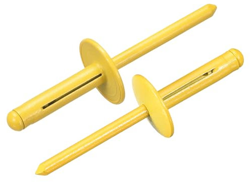 sourcing map 100 Stück 3/16 x 2,5 cm Aluminium-Nieten mit großem Kopf, Tri-Grip-Nieten, großer Flansch, Tri-Grip-Nieten für Heimwerker, Blech, Autoreparaturen, Möbel, Marine-Boot (gelb)