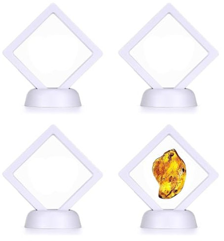 CUEMOON 4 StüCk Halter Floating Frame Holder MüNz Display Box Schweberahmen Displayrahmen MüNzrahmen MüNzenstäNder PräSentationsstäNder Mit Basis FüR Display Ring AnhäNger Armband Schmuck