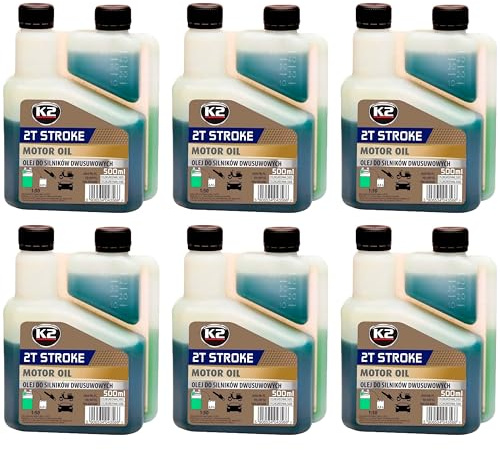 K2 Stroke 2T Verde Aceite Semisintético para Motores de 2 Tiempos – Baja Emisión de Humo – Con Dosificador – Para Scooter, Motosierra, Cortacésped Pack de 6 x 500 ml