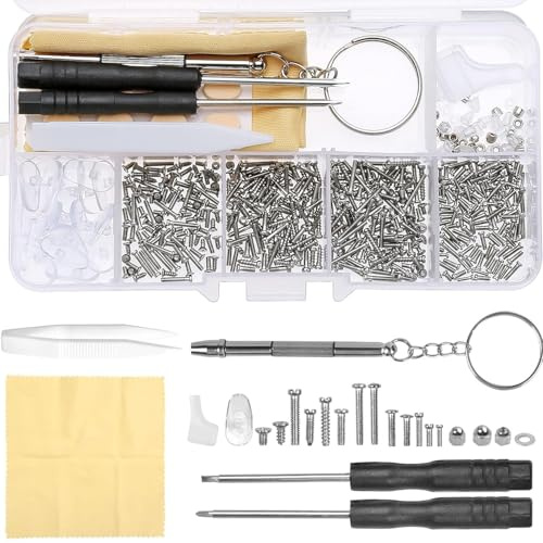 500 PCS Eyeglass Repair Tool Set, Glasses Repair Kit with Screws, Nose Pads, Tweezers & Screwdrivers, All-in-One Sunglass Repair Kit for Eyeglasses Maintenance, Glasses Screwdriver Kit