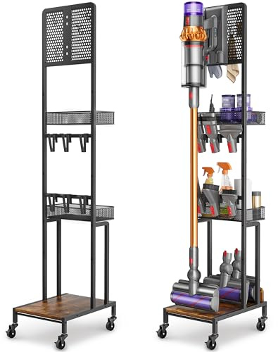 Vacuum Stand for Dyson V15 V12 V11 V10 V8 V7 V6 Gen5, Standing Dock with Accessory Holder, Vacuum Attachments for Dyson Replacement Parts, Floor Docking Station with Cordless Vacuum Storage Organizer