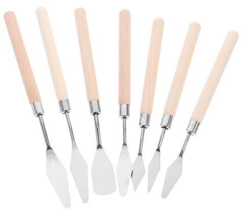 Hemobllo Set di Spatole per Dipingere in Acciaio Inossidabile e Legno 7 Pezzi, Versatile e Adatto per Pittura a Olio e Acquerello, per Progetti Creativi e Artistici