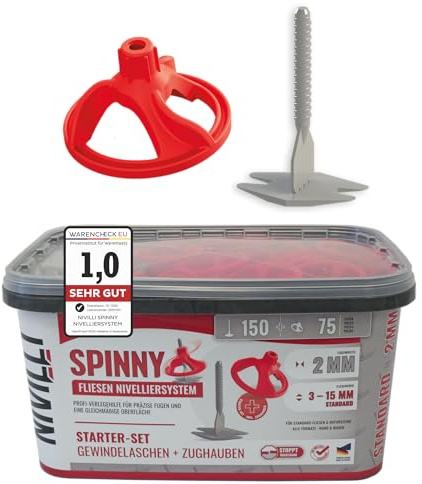 Nivilli SPINNY PRO Starter Set 2 mm 150 Tabs + 75 Pull Hoods Professional Levelling System Tiles & Natural Stone Laying Aid Pull Hood + Thread Tabs Starter Set 2 mm Material Thickness 3-15 mm