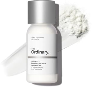 The Ordinary Sulfur 10% Powder-to-Cream Acne Spot Treatment Concentrate, Reduces Pimple Size and Zit Redness, 0.18 Oz