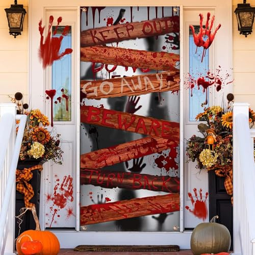 BSITSSS Halloween Door Cover 90 x 180cm, Halloween Door Banner, Horror Blood Shadow Doors Curtain for Scary Doors Decorations Window Wall Background