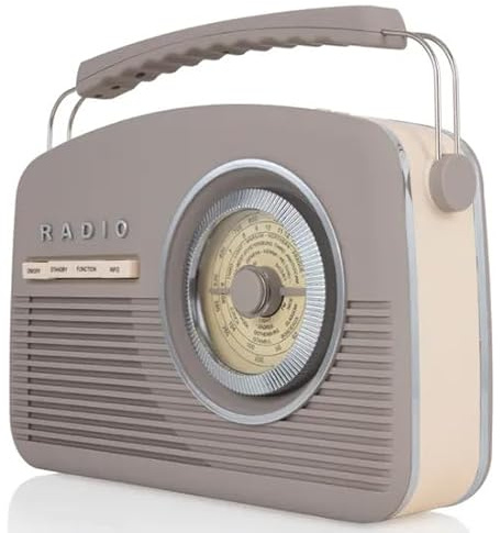 PFD-A60010VDABt Retro DAB Radio, FM. Nostalgic 1950s, 1960s Design. Electric, Battery Powered. 14 watts. LCD Digital Display, 20 Radio Presets, Alarm Clock Radio, UK MODEL (Taupe Cream Brown-ish GREY)
