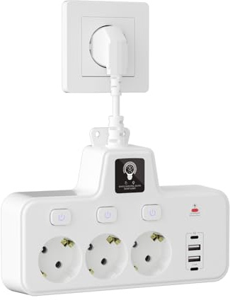 BSLLS Steckdosenleiste mit 3 Steckdosen, 2 USB-Anschlüssen, Überspannungsschutz, Individuell Schaltbar, Wandmontage (3 Fach Weiß)