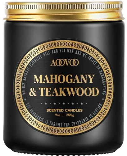 AOOVOO Duftkerzen Männer im Glas - Mahagoni & Teakholz duftend, Natürliche Sojawachskerze Geschenk für Frauen Männer, 255g, 50 Stunden Brenndauer (Feiertag)