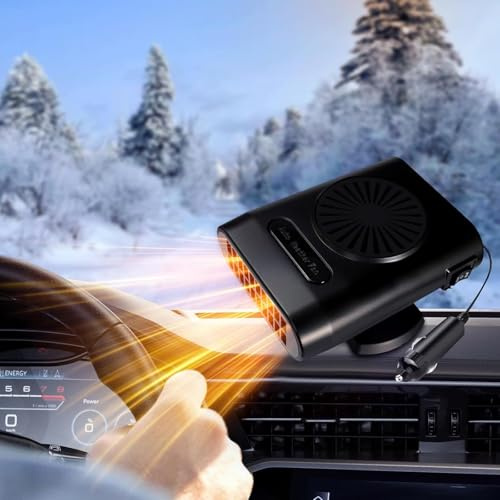Pipihome Chauffage Voiture Allume Cigare 12V 200W, Chauffage d'Appoint Camping Car, Chauffage Soufflant 2 en 1 pour Voiture, Pare Brise Défroster Rapide 360° pour Voiture et Camping-Car