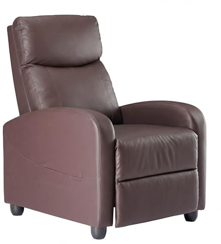 Sweetcrispy Recliner Chair PU Leather Recliner Sofa No Massage, Home Theater Seating with Lumbar Support, Adjustable Push Back Overstuffed High-Density Sponge Reclining for Living Room, Brown