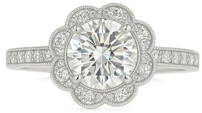 Verlobungsring Damen Dünn, Freundschaftsringe Freundinnen Blume mit Moissanit 18K Weißgold Größe 53 (16.9)
