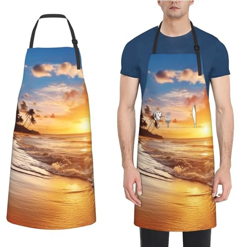 Tablier De Cuisine Beach Sunset Landscape Aprons Étanche Tabliers Chef Bib Aprons Pour Cadeau Café Jardinage
