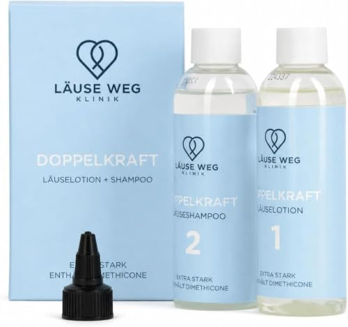 Läuse Weg Klinik – Premium Läuseshampoo in Kombination mit hochdosierter Lotion für Erwachsene und Kinder – Effektives Läusemittel auf Basis von Dimeticon mit Eukalyptus und Limonen Duft – 2 x 100 ml