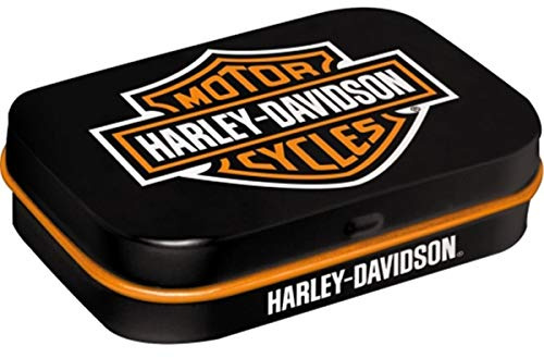Nostalgic-Art Retro Pillendose, 4 x 6 x 1,6 cm, Harley-Davidson – Logo – Geschenk-Idee für Biker, Original Lizenzprodukt (OLP), mit Pfefferminz-Dragees, Vintage Design