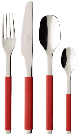 Villeroy & Boch S+ Cranberry Couverts de table pour 6 personnes, 24 pièces, Inox, Manche recouvert de silicone rouge