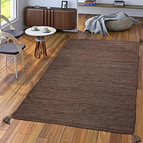 TT Home Handwebteppich Wohnzimmer Natur Webteppich Kelim Modern Baumwolle In Braun, Größe:120x170 cm