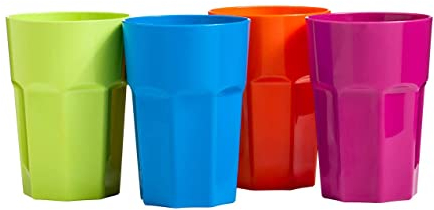 Premier Housewares Plastic Tumblers - Reusable Kids Cups in Multicolours, Set of 4 (440ml)