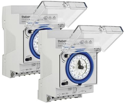 Theben Multipack 1610011 SYN 161 d, 2 Stück analoge Zeitschaltuhr | 2er Set Mechanische 1-Kanal Schaltuhr mit Synchronmotor und Tagesprogramm, Schaltzeit 15 Minuten, Uhrzeit-Anzeige, 180 W LED