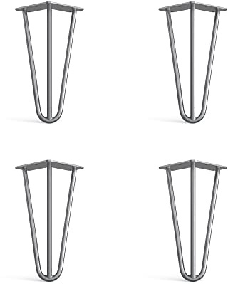 4 x Hairpin Legs from DT IRONCRAFT - 20cm 3 Rod / 10mm, Bare Steel - Sideboard, TV Stand, Bookcase and Cabinet Unit Legs with Floor Protector Feet & Screws