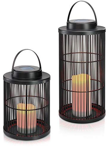esotec Solar Metall Außenlaternen Dekoleuchten Sara, 2er Set, LED Tischleuchte, Akku, Led Kerzen Flackerlicht, Solarleuchte, Standleuchte, draußen, outdoor, schwarz, 102162