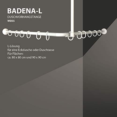 Winkelstange Duschvorhang Stange Weiß Anthrazit Silber Bad Stange Winkel, U und L-Form (L-Form 90x90cm, Weiß)