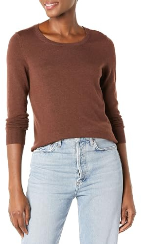 Amazon Essentials Women's Long-Sleeve Lightweight Crewneck Sweater, Flattering (Available in Plus Size), Dark Chestnut Brown, Small
