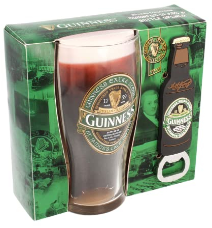 Shamrock Gift Company Guinness Ireland Label Pint Glass and PVC Opener Set