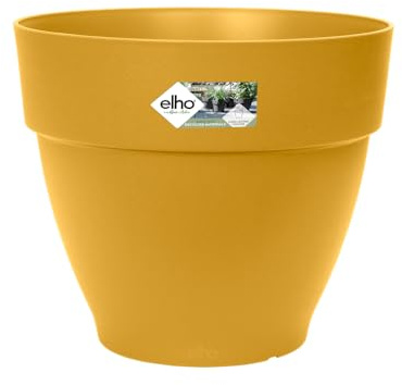 elho Vibia Campana Round 25 - Plant Pot for Outdoor - 100% Recycled Plastic - Ø 24.5 x H 21.0 cm - Yellow/Honey Yellow