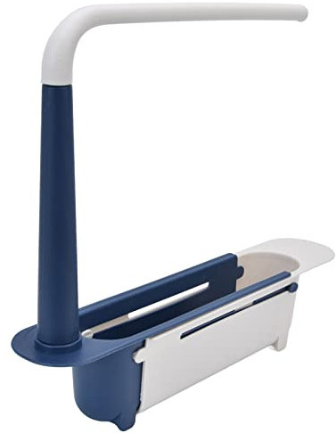 Scaffale per lavello telescopico, lunghezza del supporto per portaoggetti per lavello Materiale PP liberamente regolabile Grande capacità per la casa per la cucina(blu)