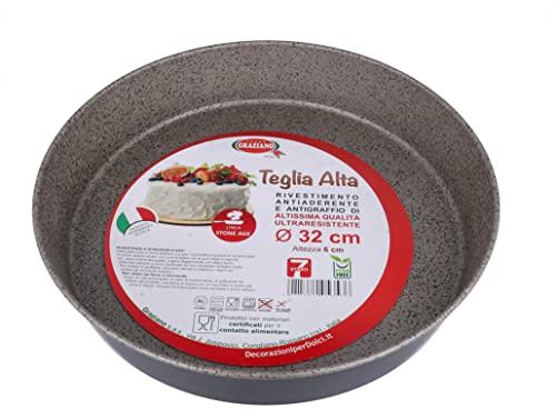 Graziano, Teglia Tonda, Realizzata Interamente in Alluminio e Dotata di 7 Strati di Rivestimento Antiaderente e Antigraffio, Ideale per Realizzare Pan di Spagna e Molto Altro, PFOA Free, ø 32 cm
