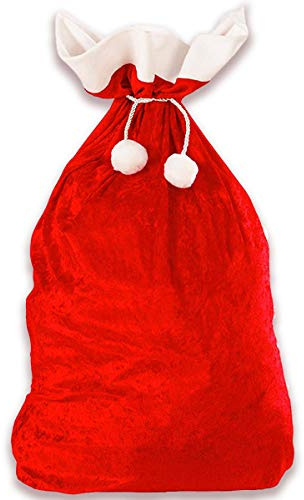 Tomtessäck, 1 Extra Stor Sammet Tomteväska för förvaring av Julklappar, Julklappar, Strumpbyxor. Traditionell Röd och Vit (70 x 110 cm)