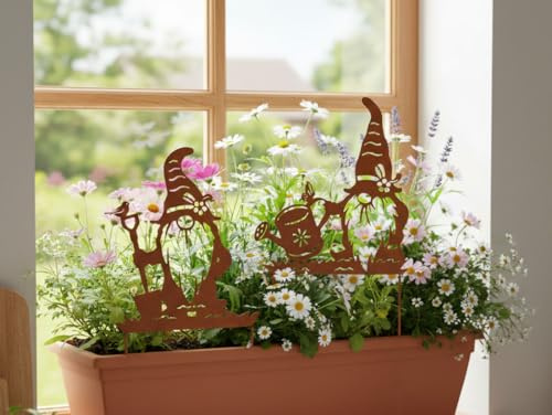 LB H&F 2er Set Gartenstecker Zwerge Roststecker Wichtel Rostzwerg Edelrost Zwerg Rostfigur Rostdeko Figur Gartendeko (Wichtel)