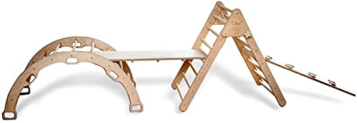 Montessori Aktivitäts Kletter Set aus Holz | Kletterdreieck und Kletterbogen mit Rampe | Ganze Set | Faltbarer Kletterdreieck für Kinder | Kletterbogen aus Holz | Aktivitäts Spiel Set für Kinder
