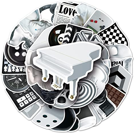 50Pcs Black and White Style Stickers Laptop Car Scrapbook Phone Skateboard Suitcase Luggage Bike Fashion Stickers Vinyl Waterproof Aesthetic Personalised Stickers for Teens Boys Girls Adults Children