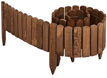 Garronda Recinzione Giardino Esterno Bordino per aiuole Bordatura flessible Esterna Staccionata in Legno Decorazione da frutteti Palizzata Lunghezza: 200 cm GD-0046 (Marrone Scuro, Altezza: 10 cm)