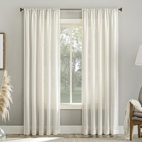 No. 918 Amalfi Panneau de Rideau Semi-Transparent texturé en Lin mélangé avec Passe-Tringle, 137,2 x 213,4 cm, Blanc Perle