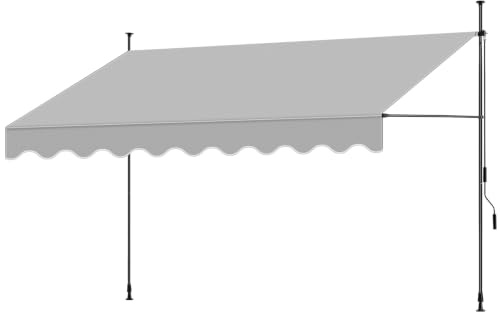 tectake® Toldo Terraza Manual Regulable en Altura con Manivela, Toldo Balcón sin Taladros, Extensible Terraza, Resistente a Rayos UV, Protección Solar y Repelente al Agua - 350 cm - Gris Claro