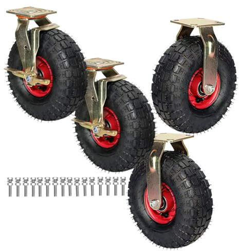 LIGUOYI 4 Stück Möbel Industrierollen, Gummi Transportrollen Leise 360 Grad Drehbar, Lenkrolle Mit Bremse, Durchmesser 200/250MM Schwerlast Bockrolle Für Trolleys Möbelroller Werkbank Rollen
