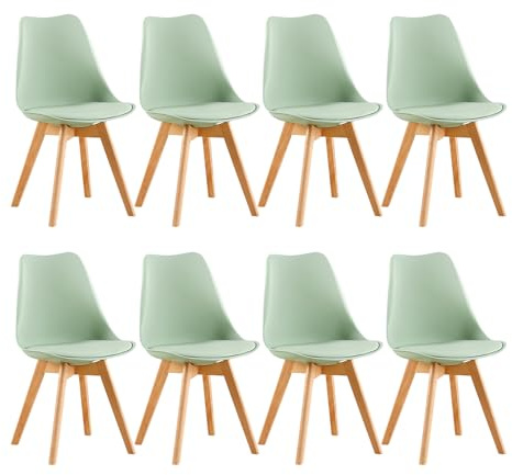 EGGREE 8er Set Esszimmerstuhl Skandinavischer SGS Geprüfter, Design Küchenstuhl Essstühle mit Polsterstuhl et Massivholz Buche Bein, Eiscreme-Grün