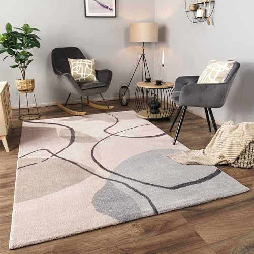 Paco Home Teppich Wohnzimmer Schlafzimmer Kurzflor Abstraktes Muster Geometrisch Regenbogen 3D Effekt Moderne Deko, Grösse:120x170 cm, Farbe:Creme 2