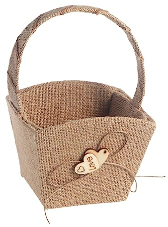 Vintage Hochzeitskorb aus Jute mit Holzherz, Blumenmädchenkorb