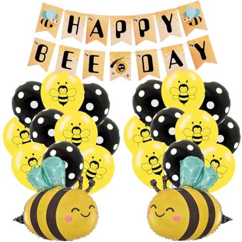 SUNSK Biene Luftballons Geburtstagsballons Happy Birthday Girlande Runde Latexballon Insekt Biene Helium Folienballon Geburtstag Deko für Kinder 23 Stück