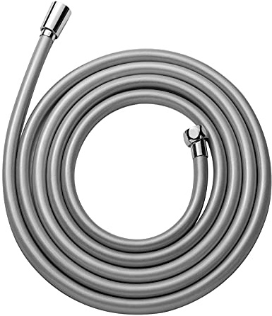 OFFO PVC Universal Smooth Shower Pipe with Washer - 5m High Pressure Shower Hose for Bath Taps Replacement - Silver