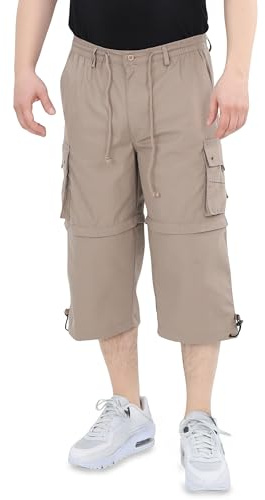 Ben Creek – Capri fritidsbyxor för män – Bermudashorts för vardag och semester – 3/4 dragkedja off vandringsbyxor med elastiskt midjeband – kort Cargo med multifickor QM7, Fango, M