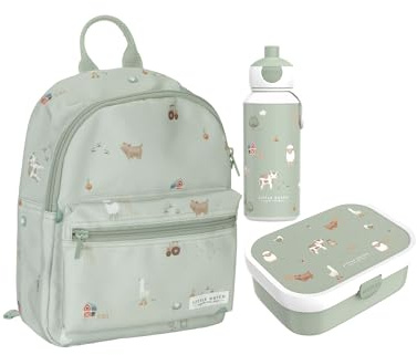 Little Dutch Set Rucksack & Brotdose & Trinkflasche Pop-up für Kinder grün - Little Farm
