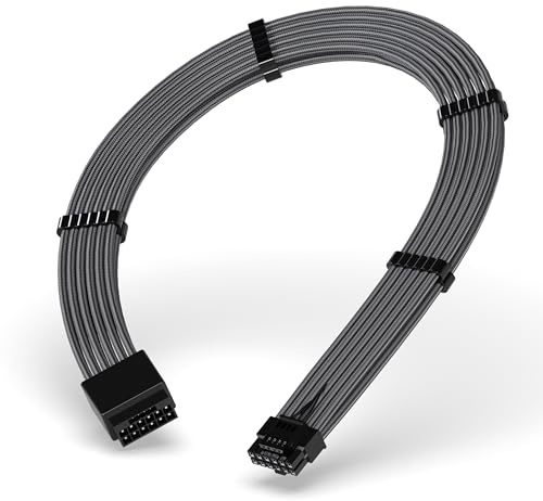 EZDIY-FAB Extension de câble d'alimentation GPU, 16 broches (12+4) 12VHPWR PCIe 5.0 Connecteur Mâle vers Femelle pour RTX4070Ti Super, 4080 Super, 4090, avec peignes de câble-16AWG/Carbone