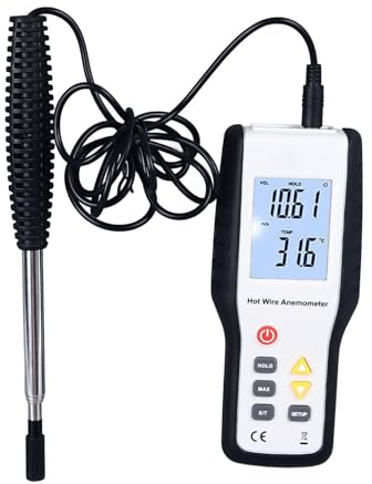 Digitales Anemometer, LCD-Display, Hochempfindliches Thermisches Anemometer mit Ausziehbarer Sonde, Multifunktionales Hand-Windgeschwindigkeitsmessgerät, Temperaturmessgerät