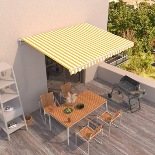 Bulliing Gelenkarmmarkise Einziehbar Markisen FüR Terrasse Markise Einziehbar Gelenkarmmarkise Balkon Markise Markise Wasserdicht 400x350 cm Gelb und Weiß
