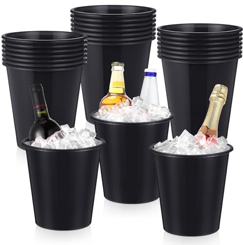 Layhit Kunststoff-Eiskübel für Partys, 3 Liter, tragbarer Eishalter, Einweg-Weinkühler für Party, Hochzeit, Party, Getränke, Champagner, Limonade und Bier, Schwarz, 24 Stück