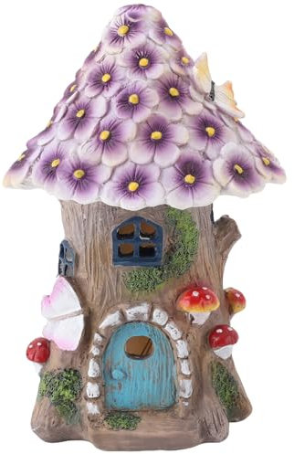 Sunicon Fairy Garden Accessories Outdoor Statues, Resin Large Gnome Solar Lights Sculptures Mushroom House Decoration for Outdoor Garden Lawn Balcony Patio